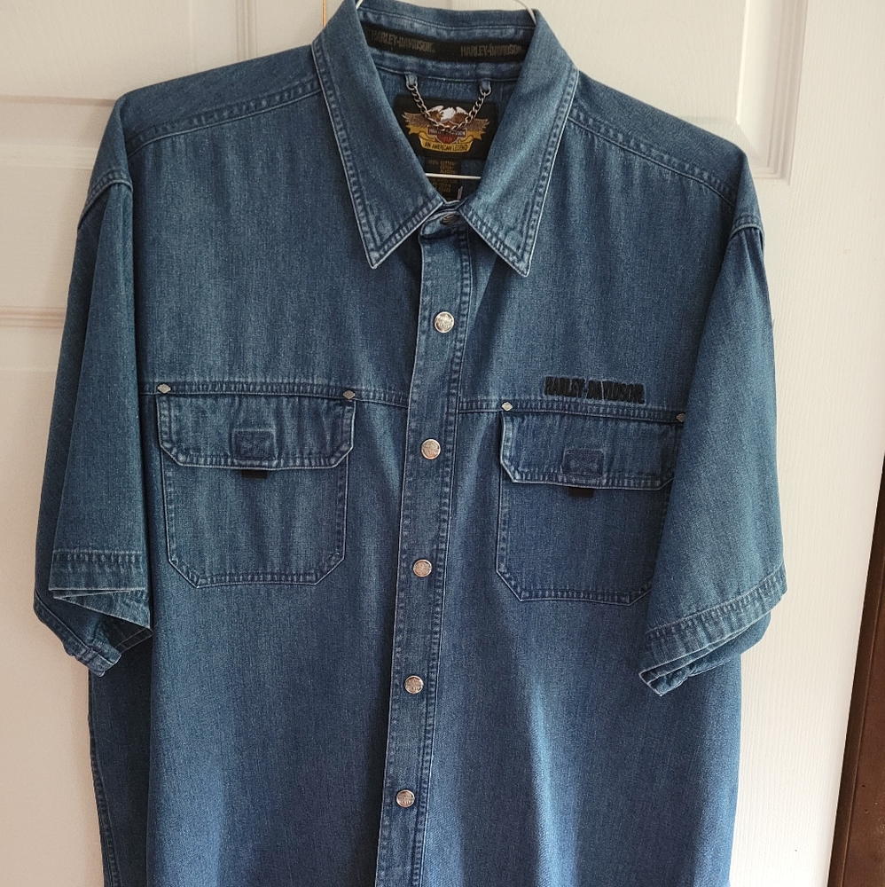 Men's H-D denim short sleeve shirt